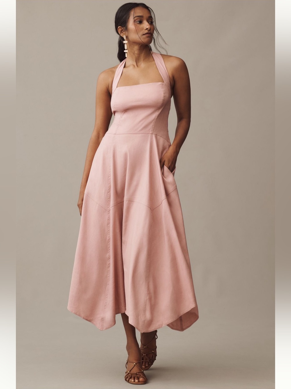 By Anthropologie Stretch Linen Halter Midi Dress